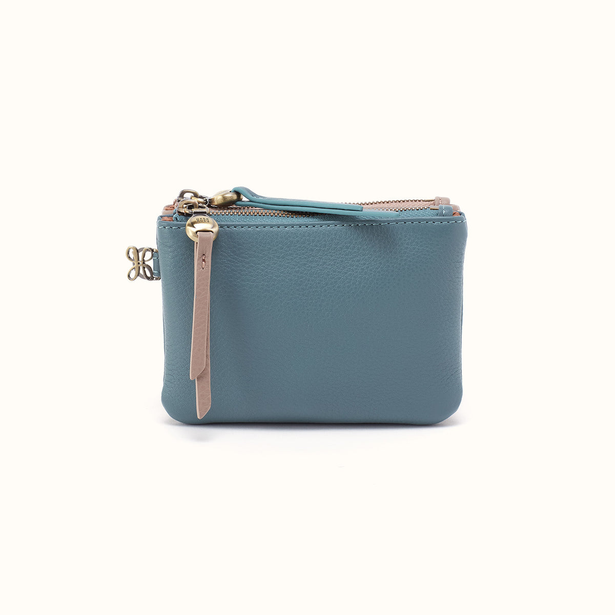 Double Zip Coin Pouch in Pebbled Leather - Agave Leaf- FOL