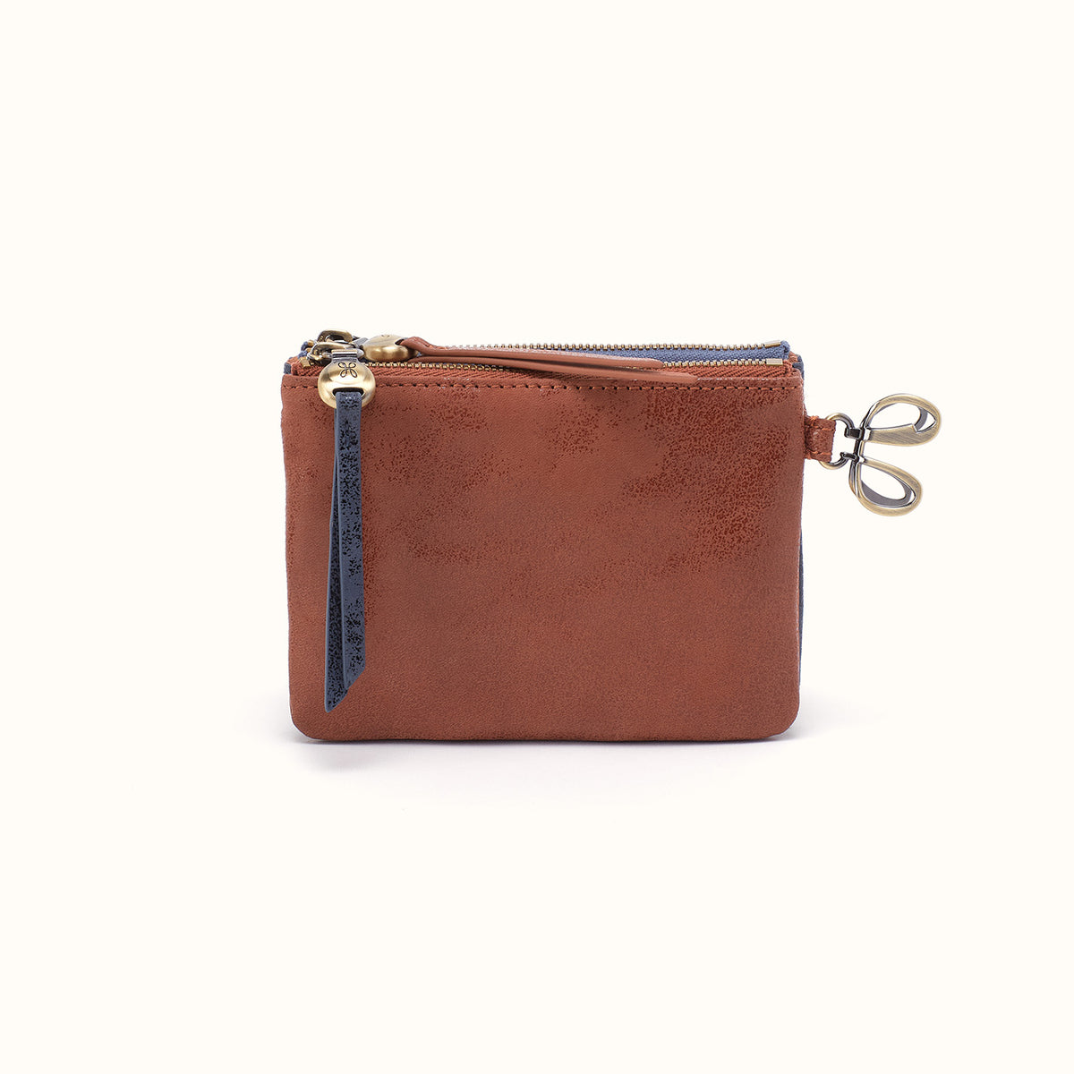 Double Zip Coin Pouch in Buffed Leather - Burnished Saddle- FOL
