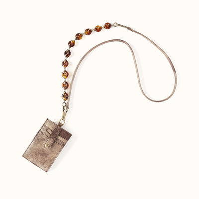 Around Town Lanyard in Metallic Leather - Cocoa Platinum