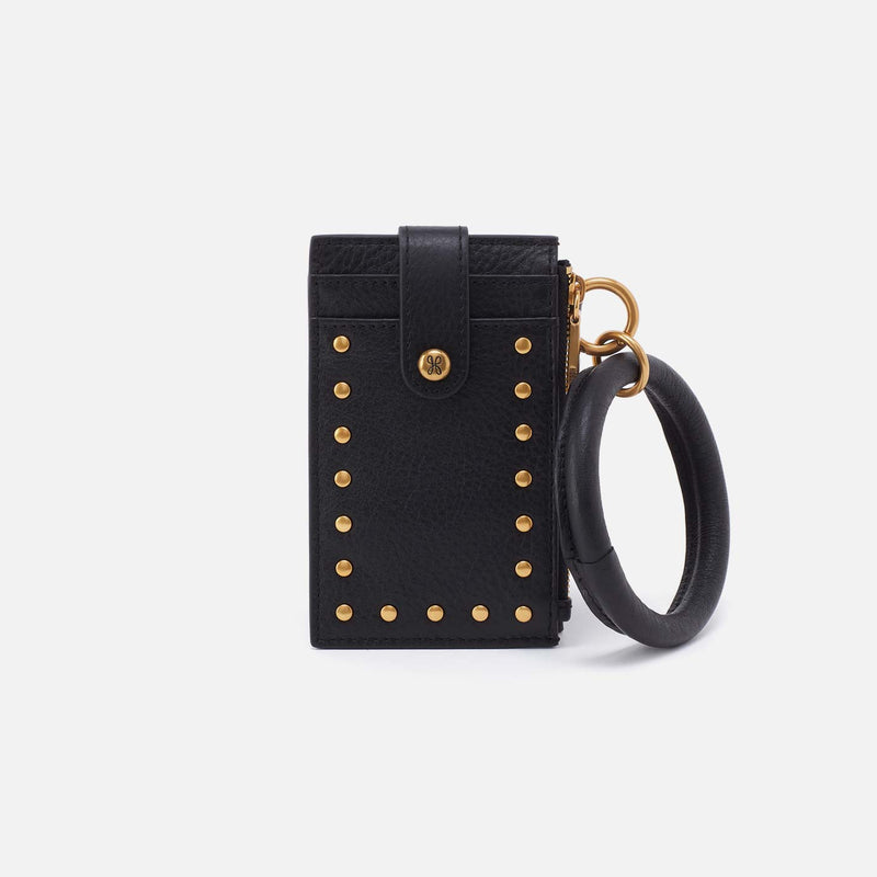 Ring Credit Card Wristlet in Pebbled Leather - Black