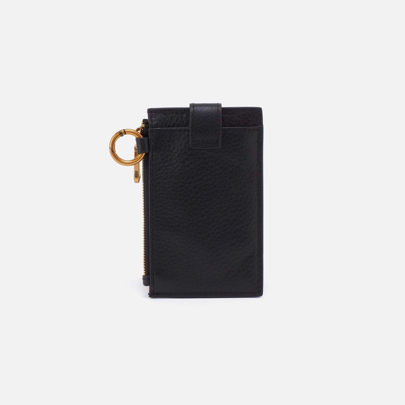 Ring Credit Card Wristlet in Pebbled Leather - Black