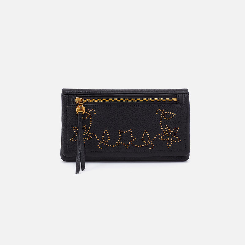 Lumen Continental Wallet in Pebbled Leather - Black With Studs