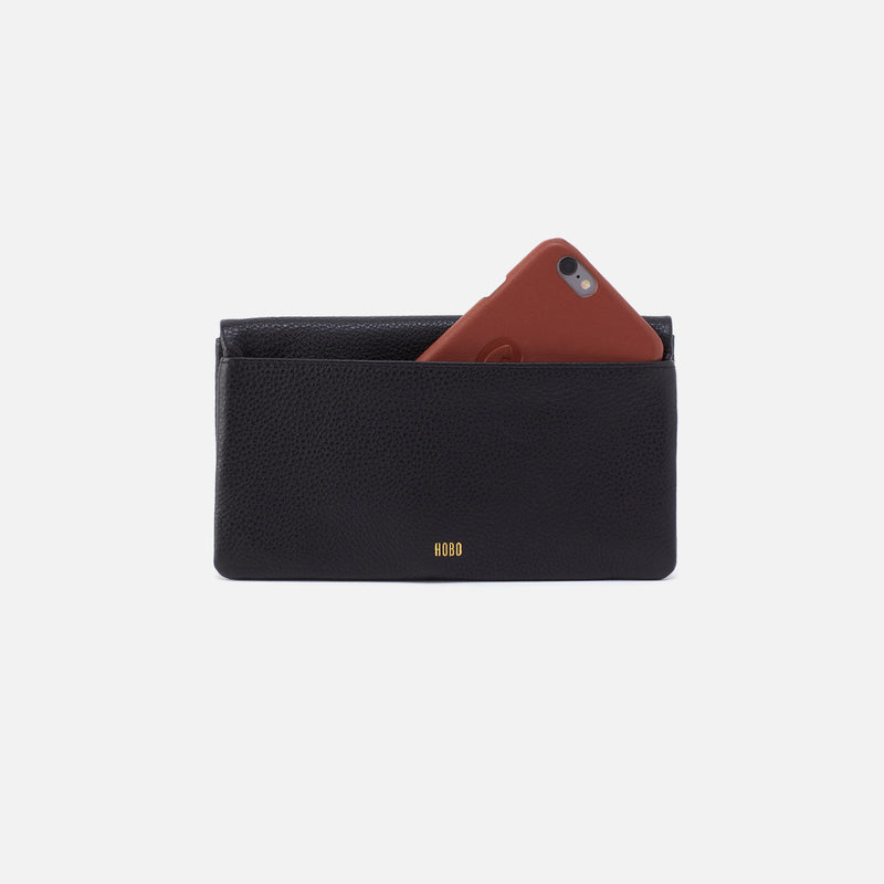Lumen Continental Wallet in Pebbled Leather - Black With Studs