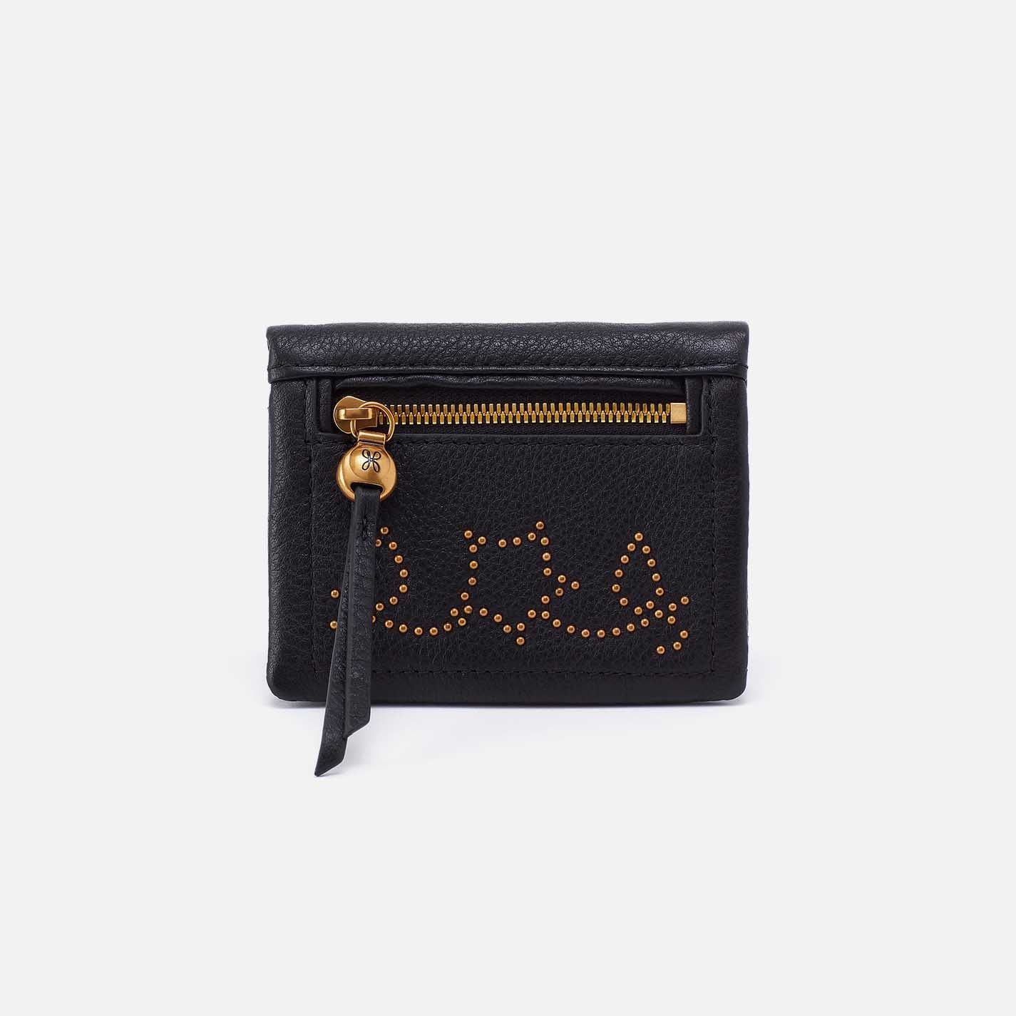 Lumen Continental Wallet in Pebbled Leather - Black With Studs – HOBO