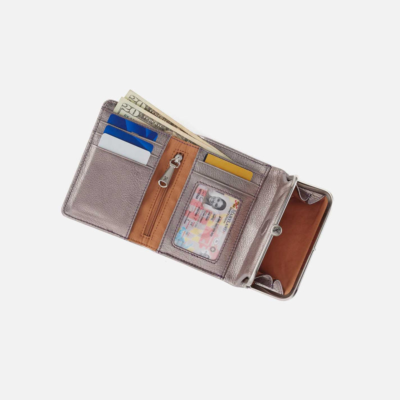 Robin Compact Wallet in Metallic Leather - Pewter Spur