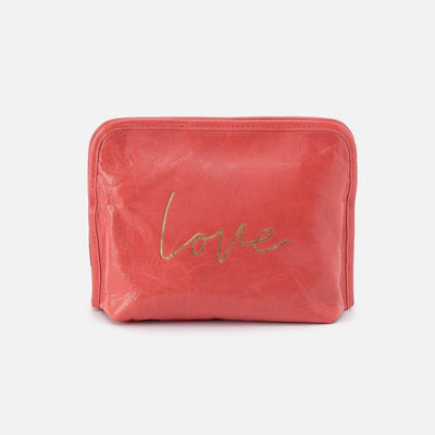 Beauty Cosmetic Pouch in Polished Leather - Pink Mirage