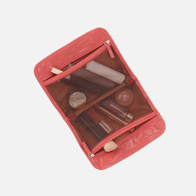 Beauty Cosmetic Pouch in Polished Leather - Pink Mirage