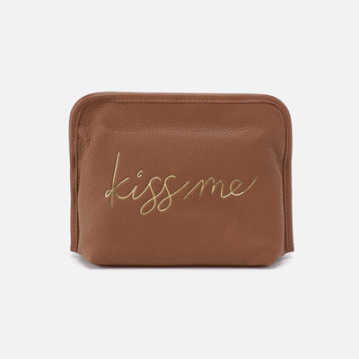 Beauty Cosmetic Pouch in Pebbled Leather - Timber Brown