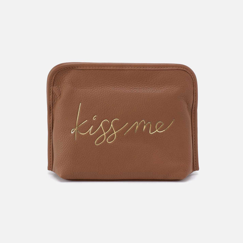 Beauty Cosmetic Pouch in Pebbled Leather - Timber Brown