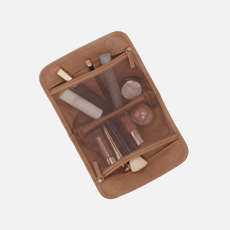 Beauty Cosmetic Pouch in Pebbled Leather - Timber Brown