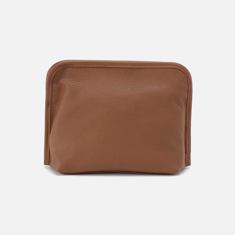 Beauty Cosmetic Pouch in Pebbled Leather - Timber Brown