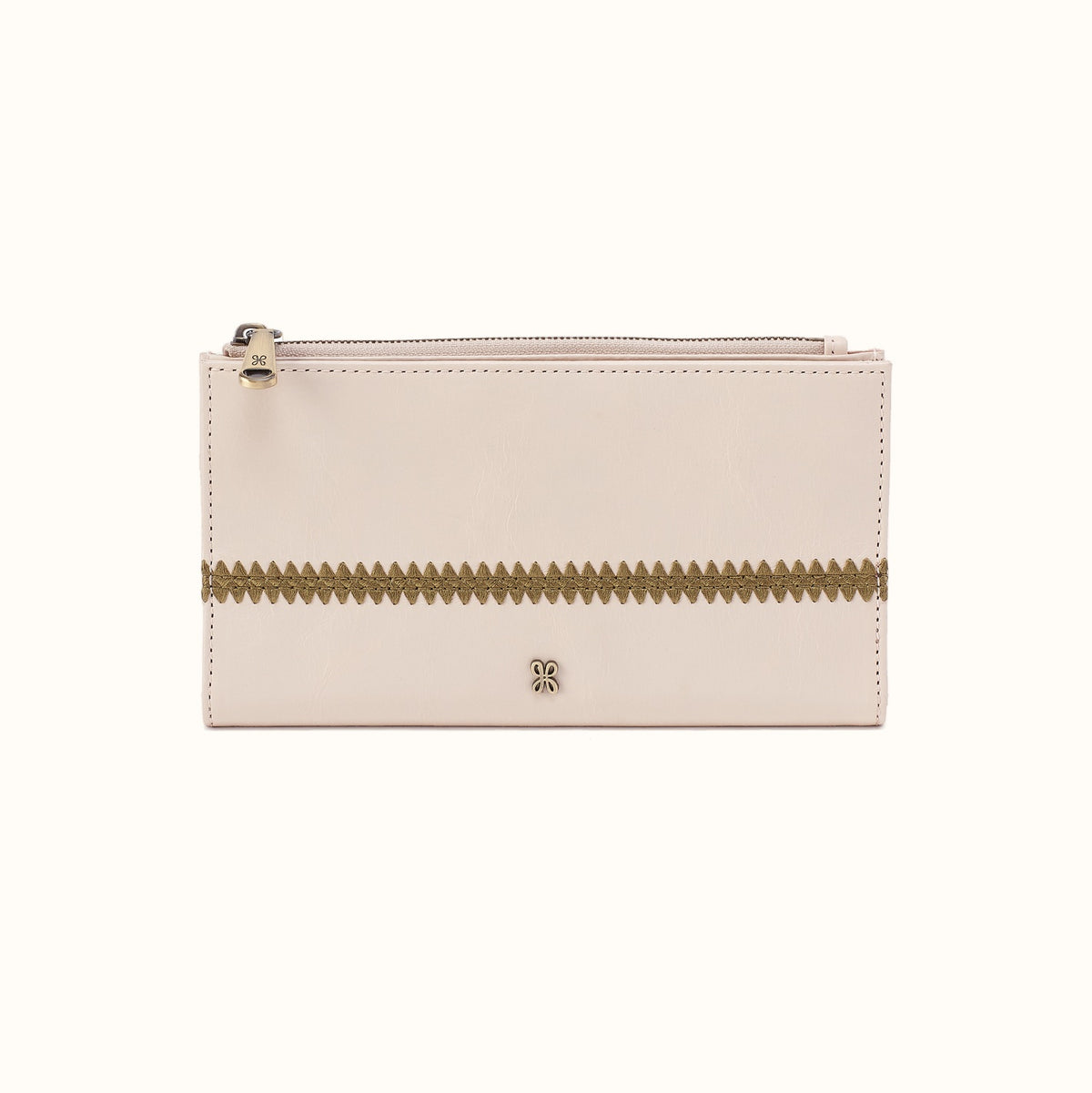 Jill Large Bifold Wallet In Polished Leather - Pale Flax- FOL