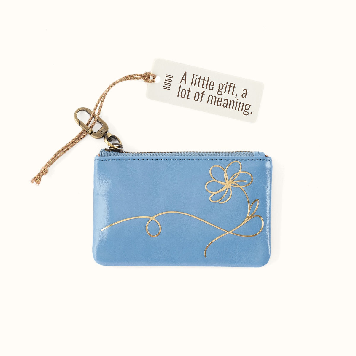 Sentiment Pouch In Polished Leather - Faded Denim- FOL