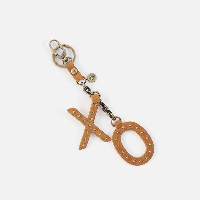 Xo Keychain In Buffed Leather - Whiskey