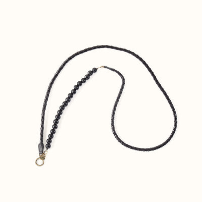 Braid & Bead Strap in Polished Leather - Black