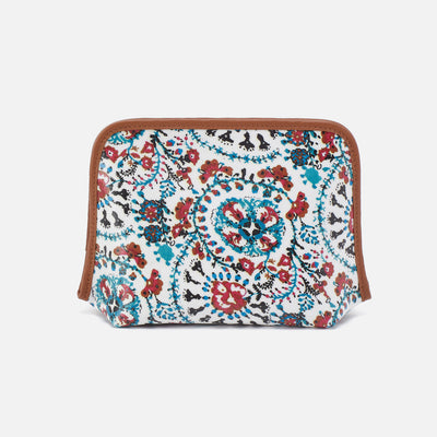 Beauty Cosmetic Pouch in Printed Leather - Batik Blooms