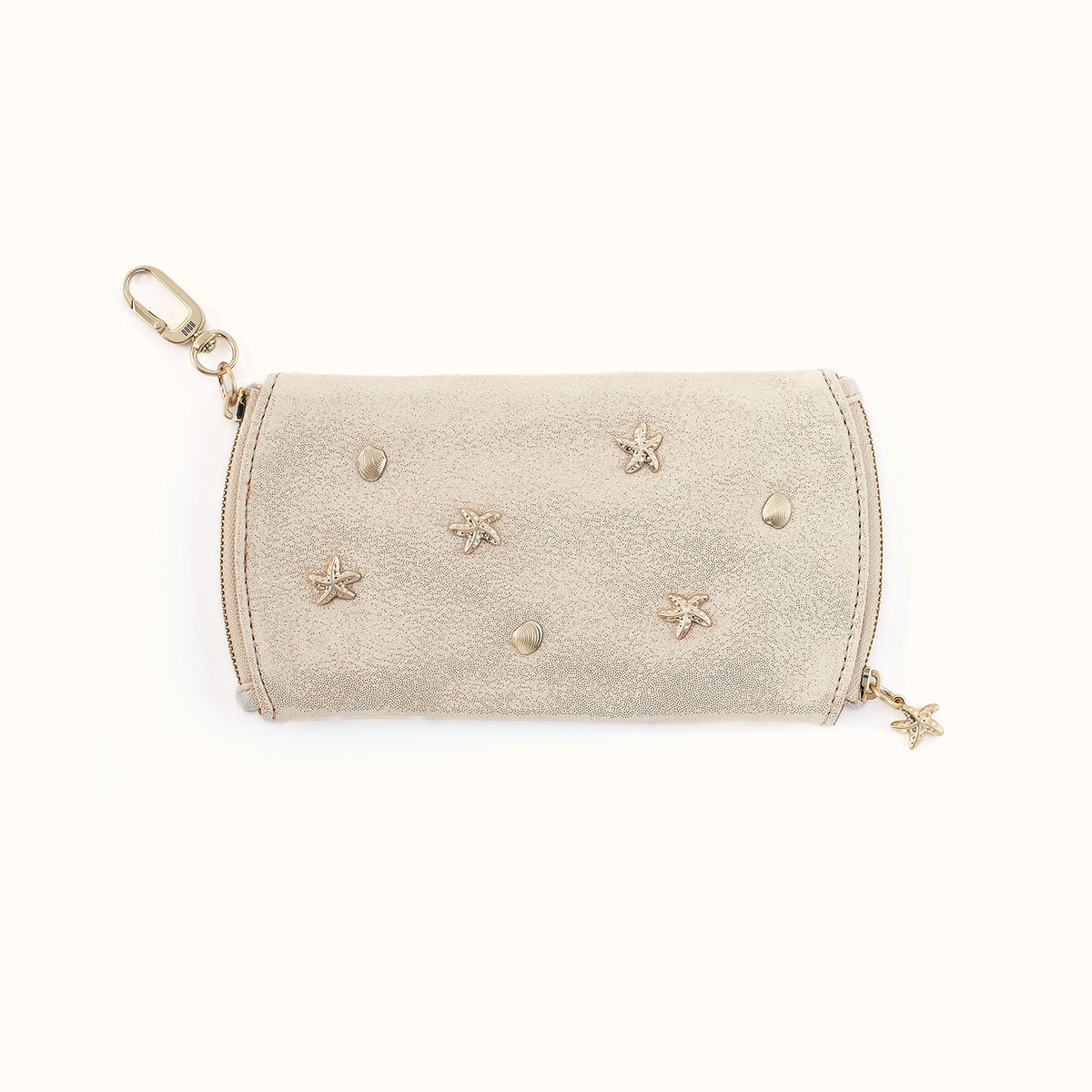 Spark Double Eyeglass Case in Metallic Leather - Sand Shimmer- FOL
