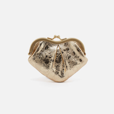 Heart Frame Key Fob in Metallic Leather - Gilded Marble
