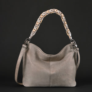 Pier Shoulder Bag in Metallic Leather - Granite Grey