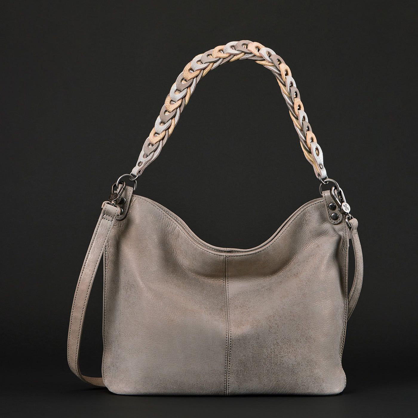 Pier Shoulder Bag in Metallic Leather - Granite Grey
