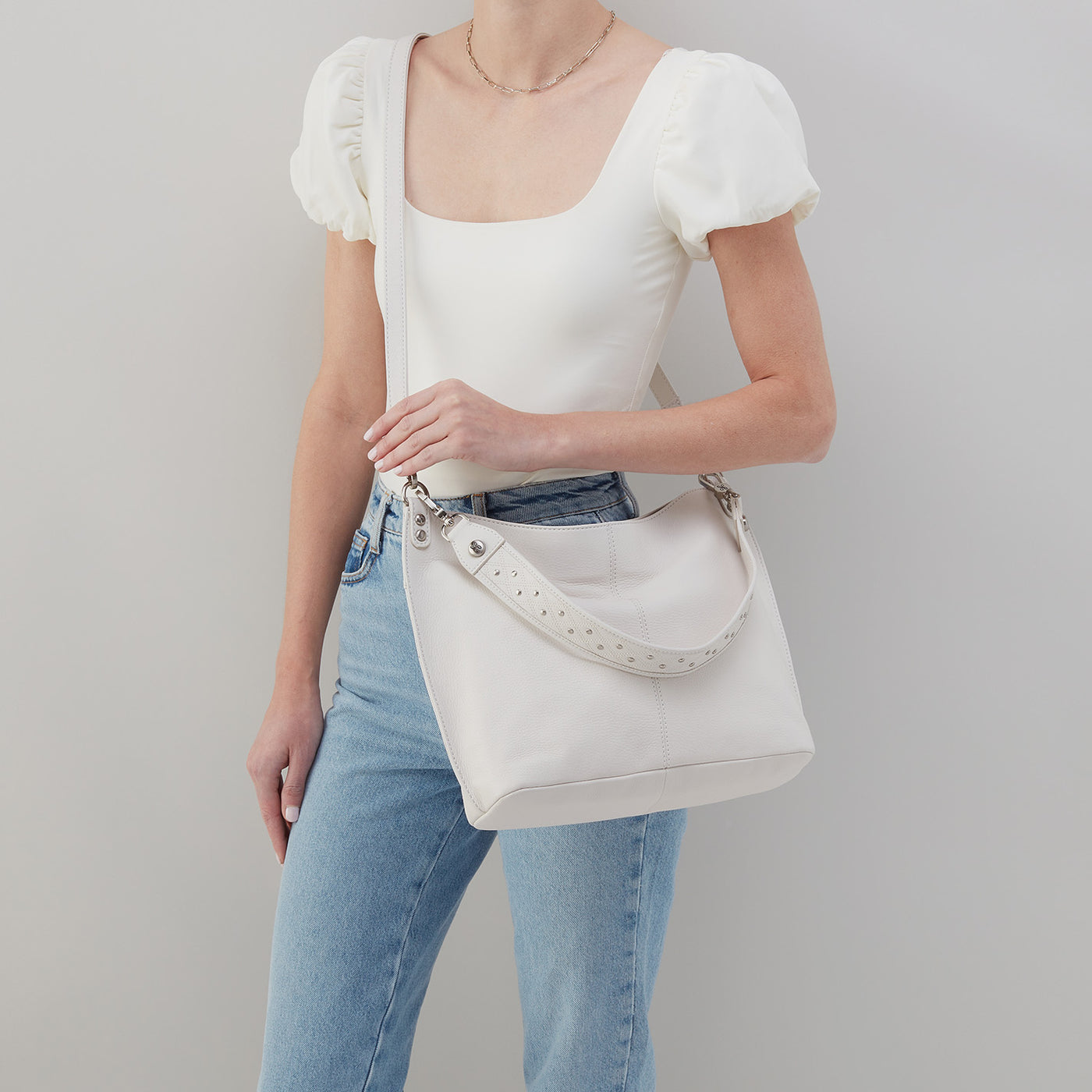 Pier Shoulder Bag in Pebbled Leather White HOBO