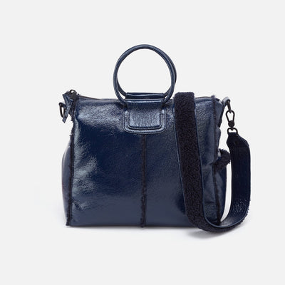 Sheila Large Satchel in Patent PU With Faux Shearling - Deep Indigo