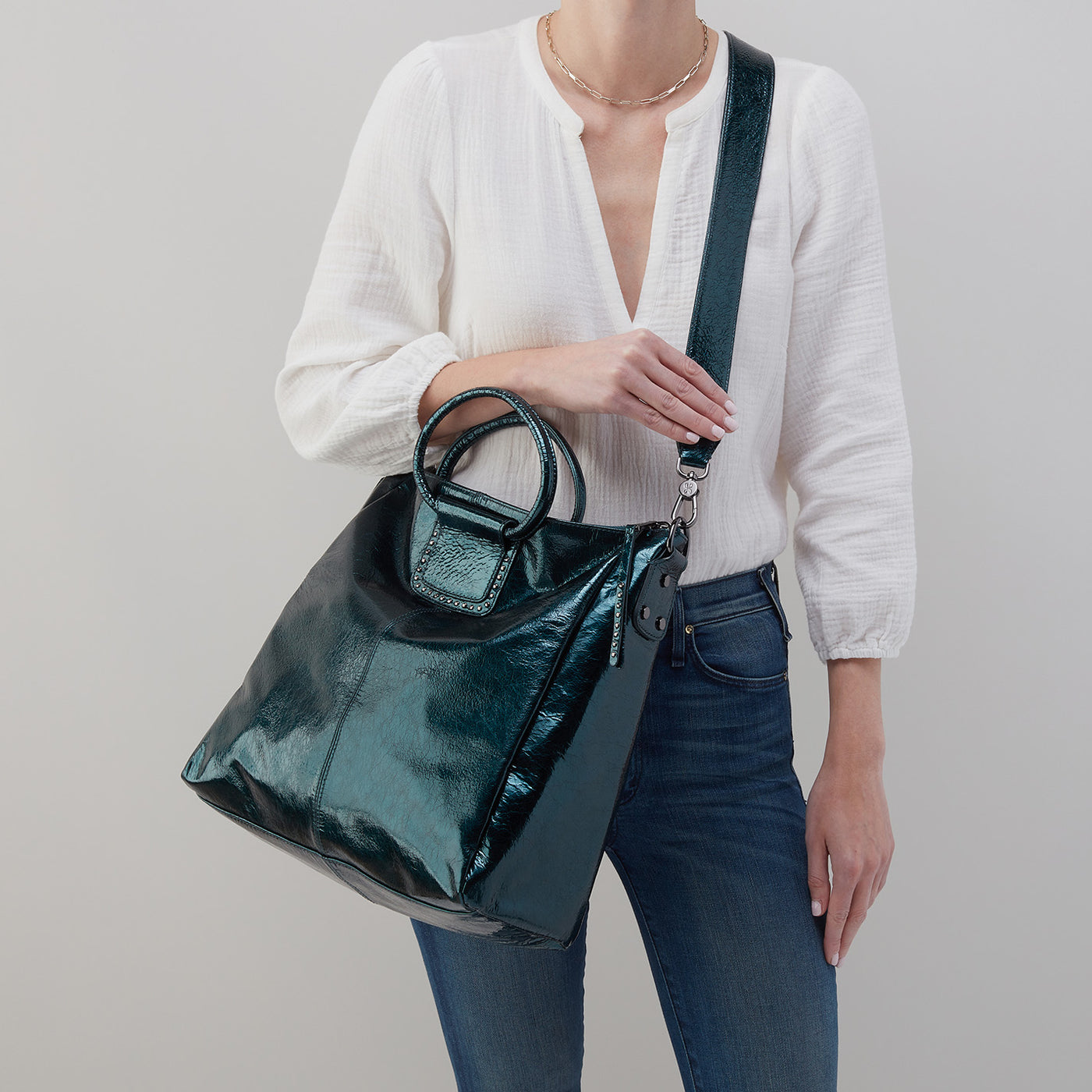 Sheila Large Satchel in Patent Leather - Spruce Patent