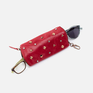 Spark Double Eyeglass Case in Polished Leather - Claret