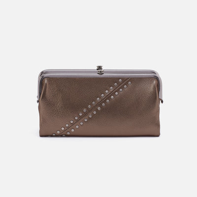 Lauren Clutch-Wallet in Pebbled Metallic Leather With Studs - Pewter