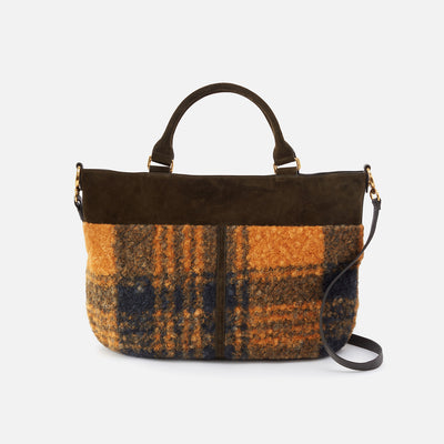 Brooks Tote in Suede With Faux Shearling - Plaid Shearling