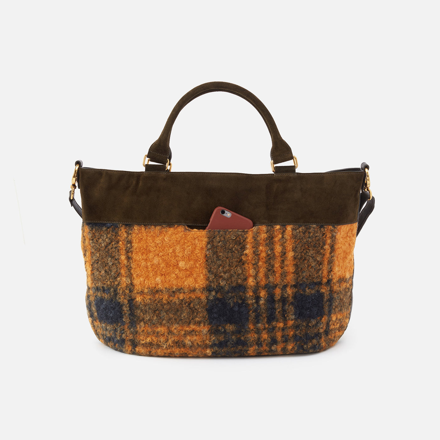 Brooks Tote in Suede With Faux Shearling - Plaid Shearling