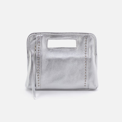 Ace Clutch in Metallic Leather - Argento