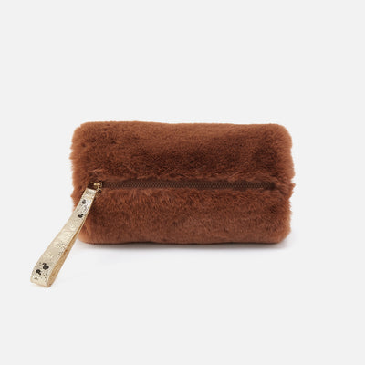 Zuri Muff in Faux Fur and Metallic Leather - Medium Brown