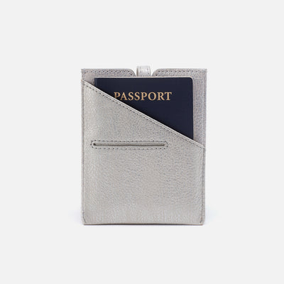 Passport Holder in Metallic Leather - Silver