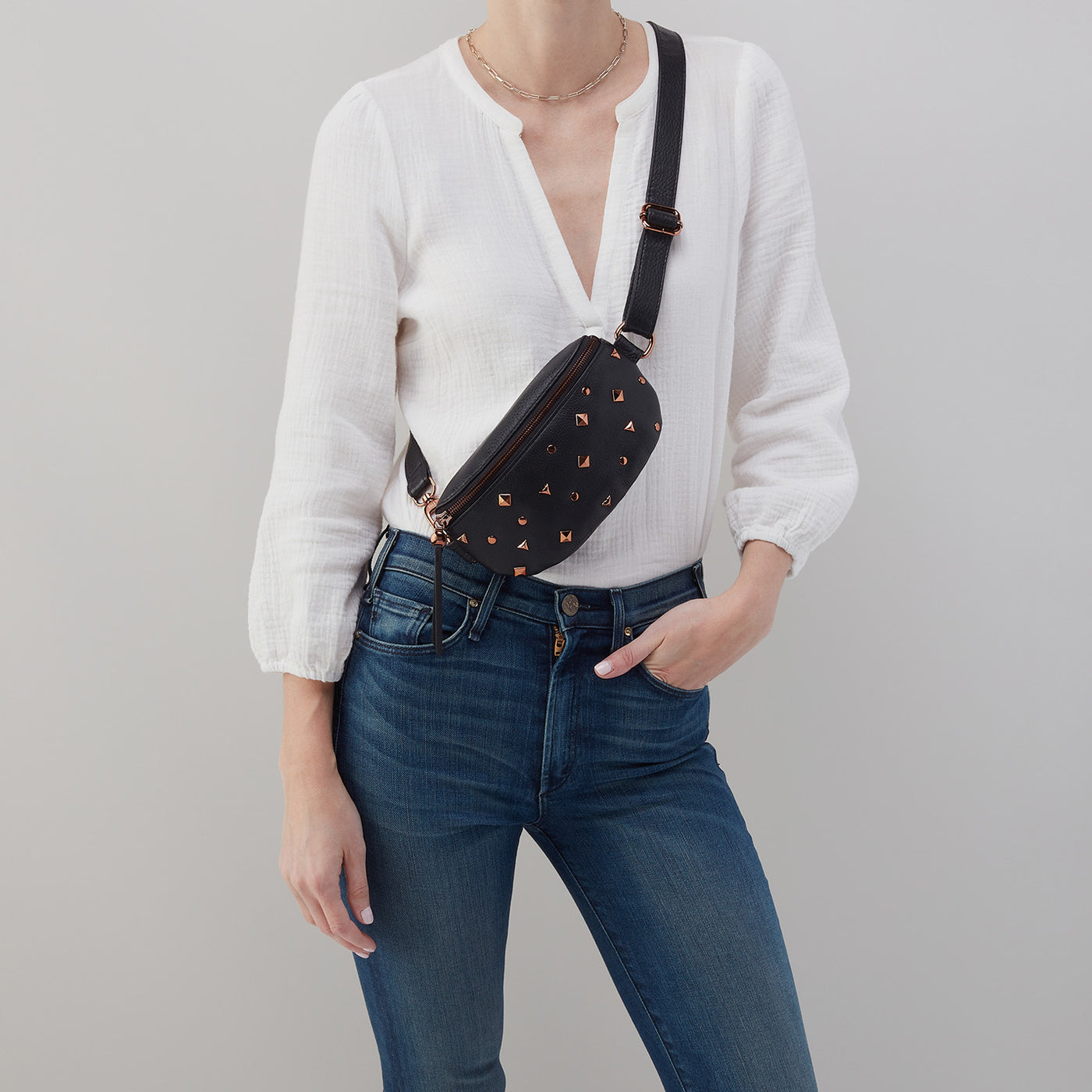 Fern Belt Bag in Pebbled Leather - Studded Black