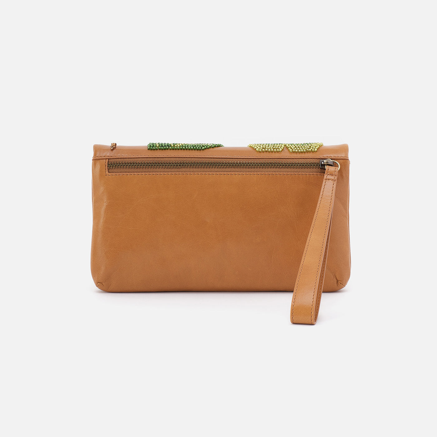 Lauren Wristlet in Polished Leather With Beading - Natural