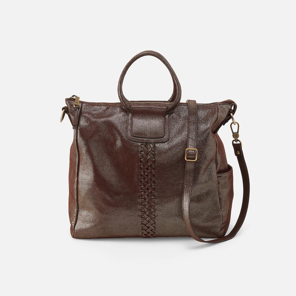 Sheila Large Satchel In Metallic Leather Coffee Galaxy HOBO