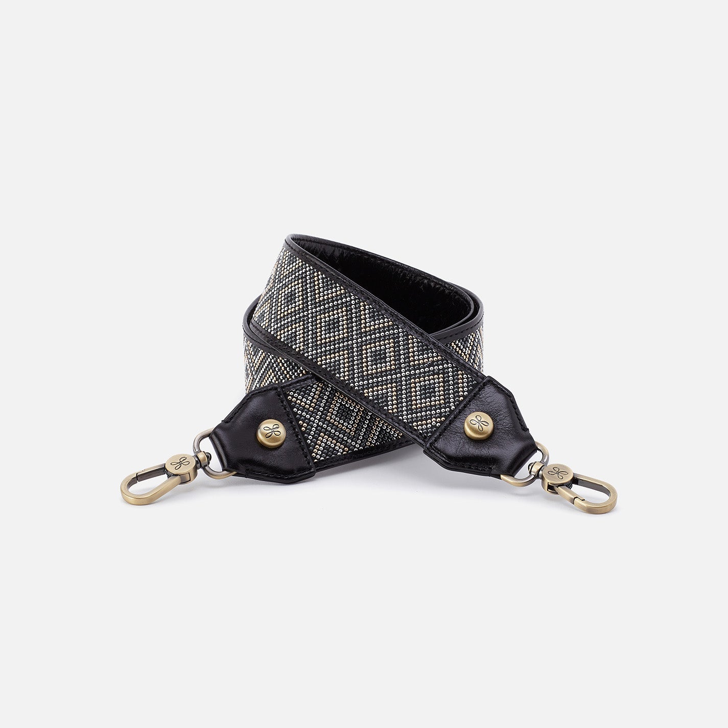 Beaded Guitar Strap In Polished Leather Black HOBO
