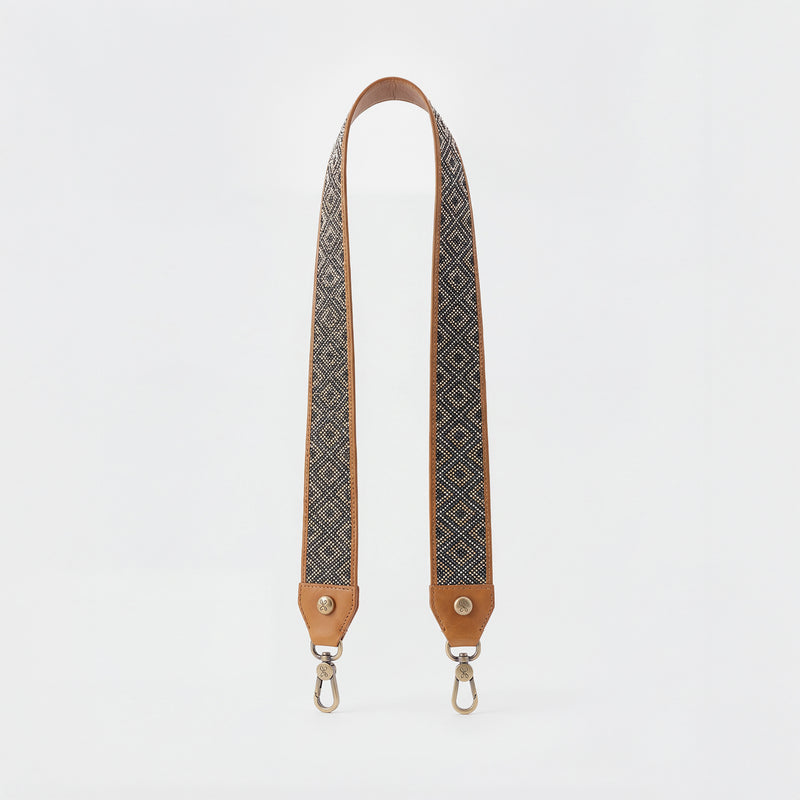 Beaded Guitar Strap in Polished Leather - Natural