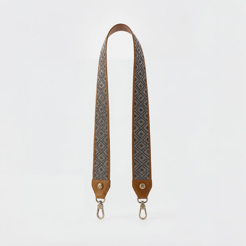 Beaded Guitar Strap In Polished Leather - Truffle