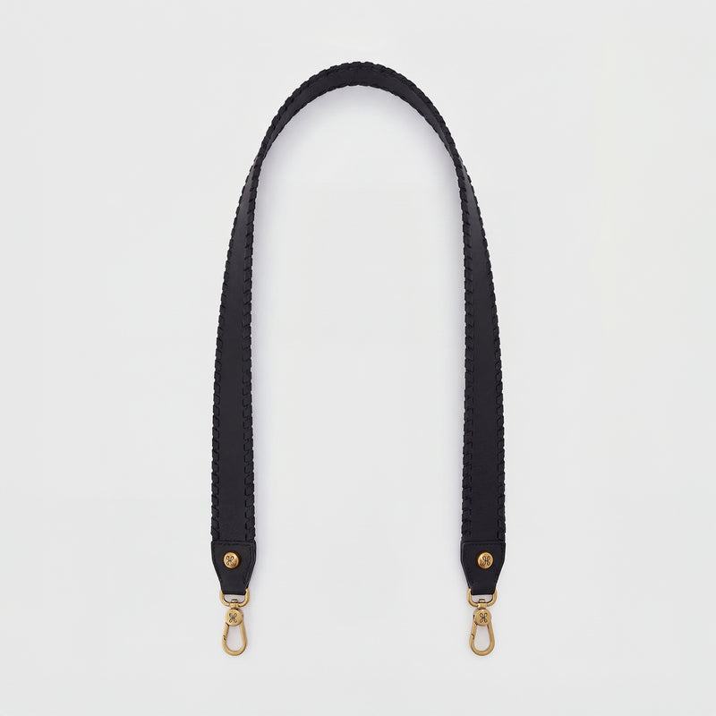 Whipstitch Guitar Strap In Pebbled Leather - Black