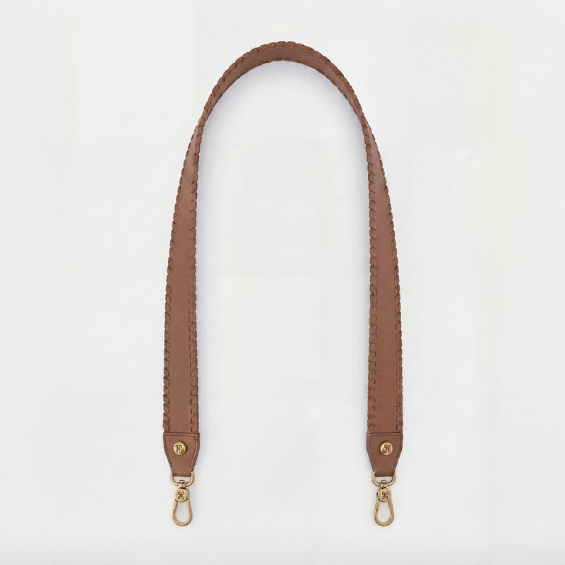 Whipstitch Guitar Strap In Pebbled Leather - Timber Brown