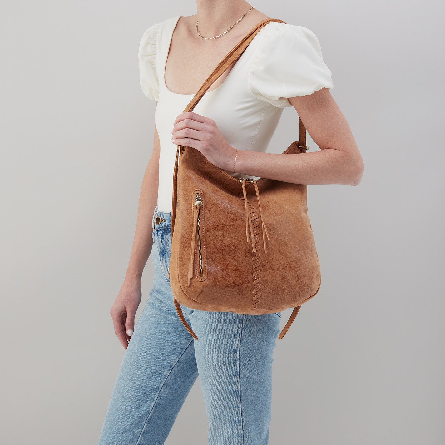 Merrin Convertible Backpack In Buffed Leather Whiskey HOBO