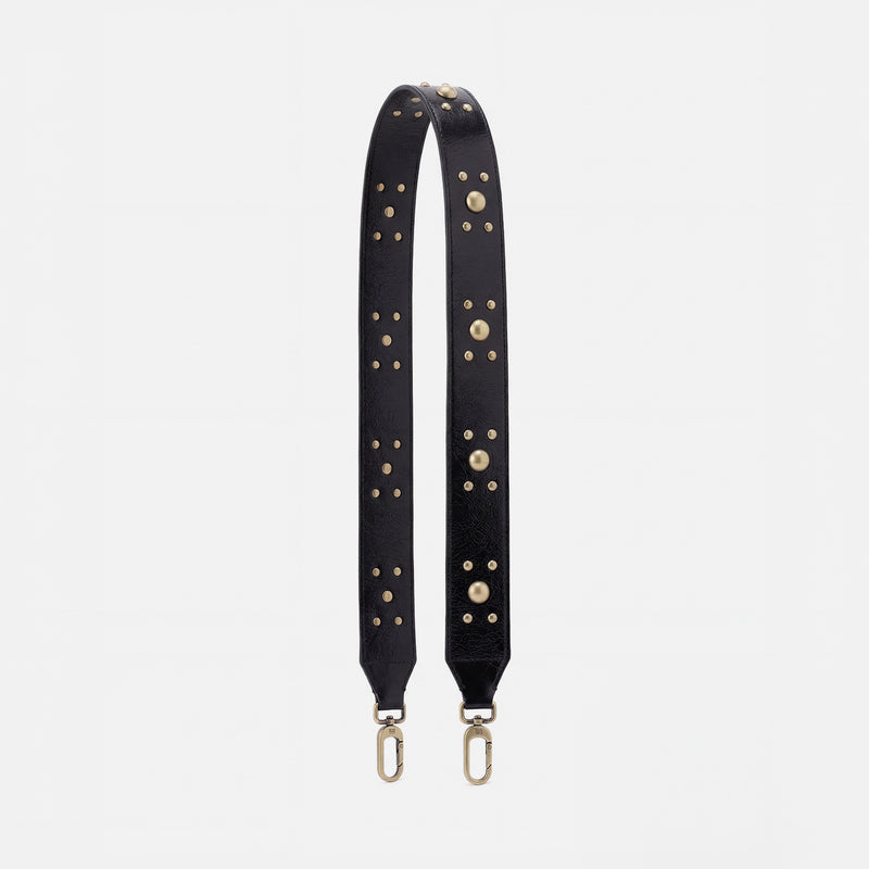 Stud Guitar Strap In Polished Leather - Black