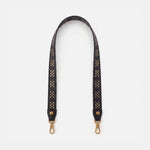 Flat Stud Guitar Strap In Polished Leather - Black