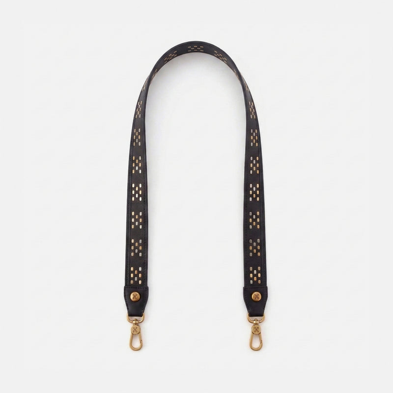 Flat Stud Guitar Strap In Polished Leather - Black
