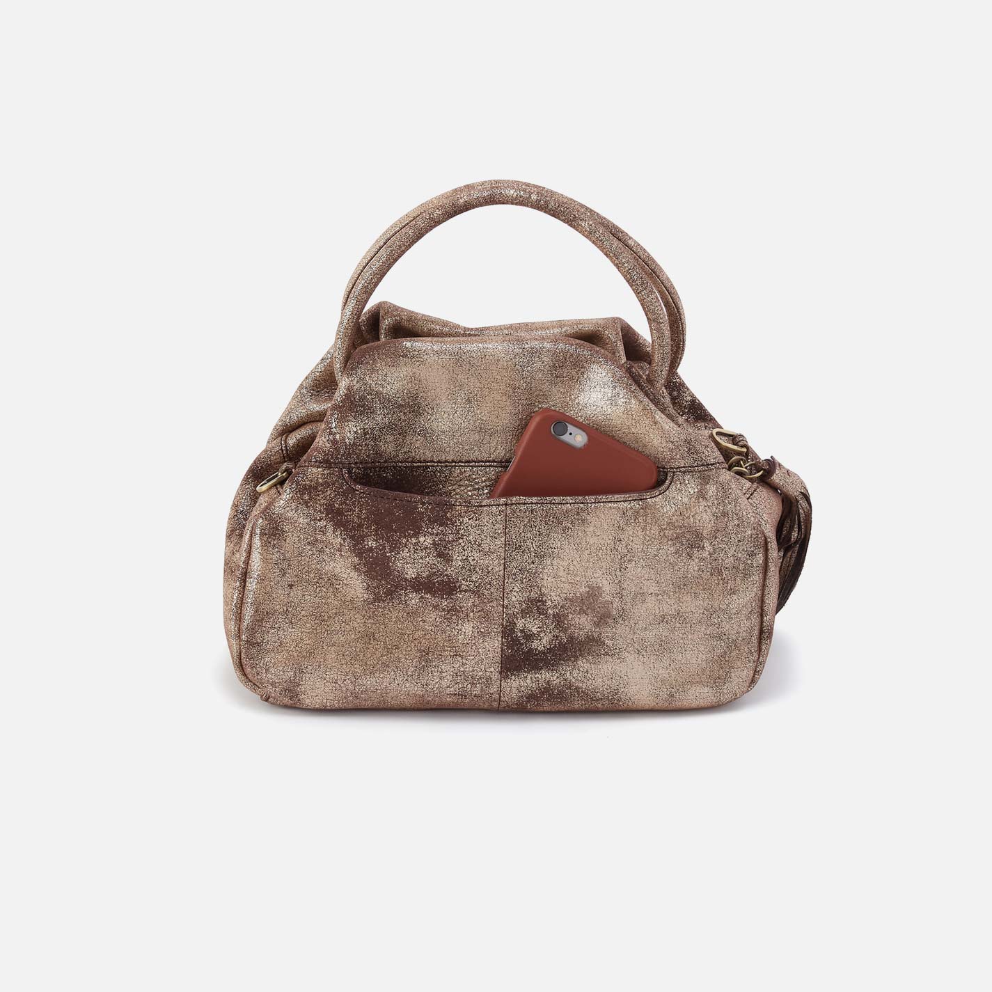 Darling Small Satchel in Metallic Leather - Cocoa Platinum – HOBO