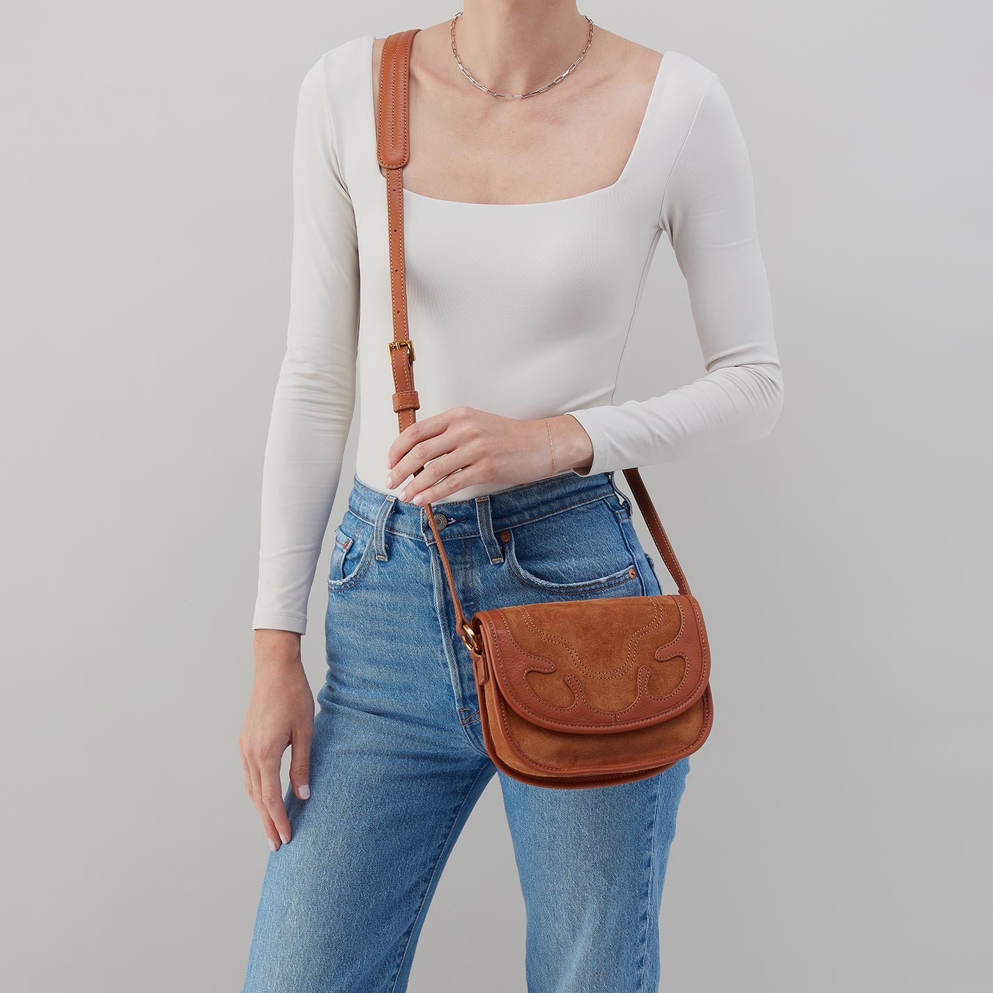 Kiva Small Crossbody in Suede Leather - Oak Barrel – HOBO