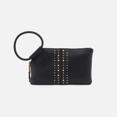 Sable Wristlet in Pebbled Leather - Black With Studs