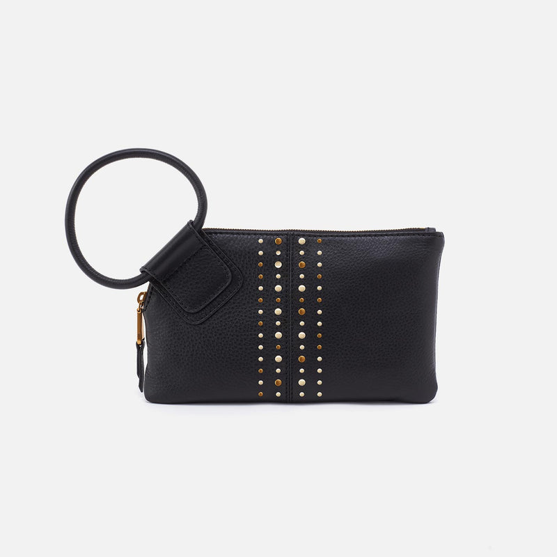 Sable Wristlet in Pebbled Leather - Black With Studs